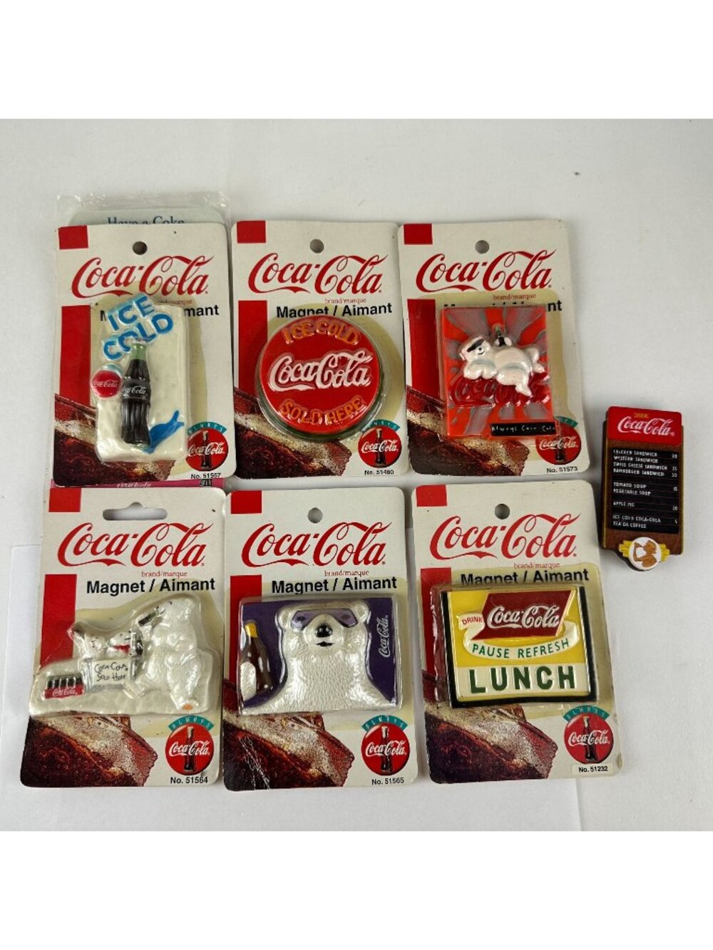 Vintage Coca-Cola Refrigerator Magnets Lot Some On Card Polar Bears & Lunch Sign